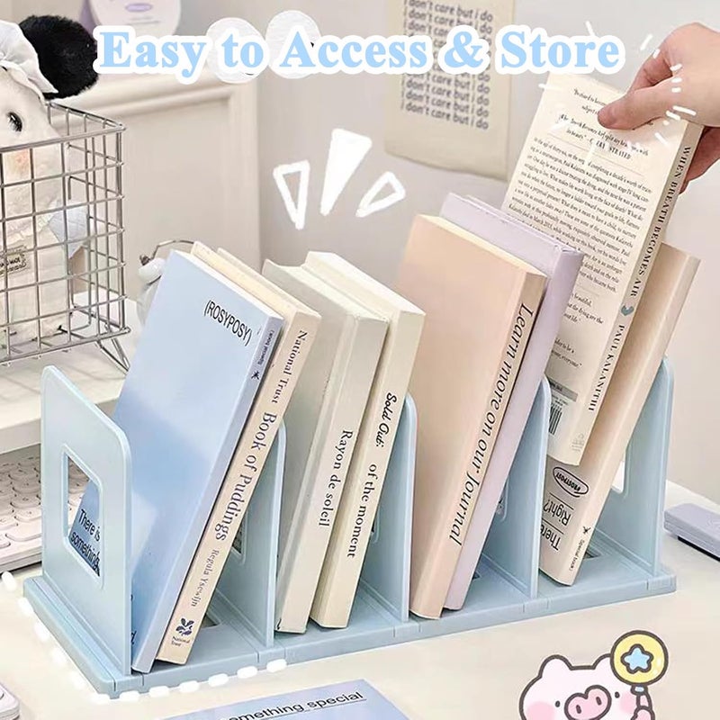SAYEEC Desk File Sorter Vertical Desktop File Folder Organizer 4 Section Plastic Book Holder Adjustable Shelf Dividers Closet Purse Handbag Mail Binder Organizer Magazine Rack Stand Bookshelf (Blue) - Image 5